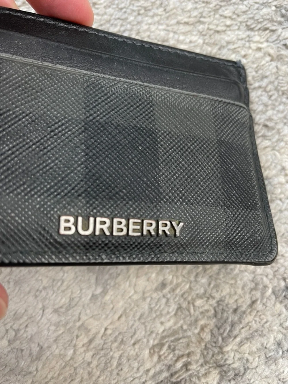 Burberry Sandon Check Leather Card Holder Case Charcoal